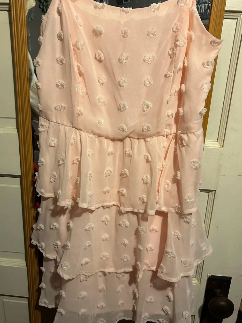 Francesca's Collections Blush Pink Pom-Pom Tiered Cold-Shoulder Dress